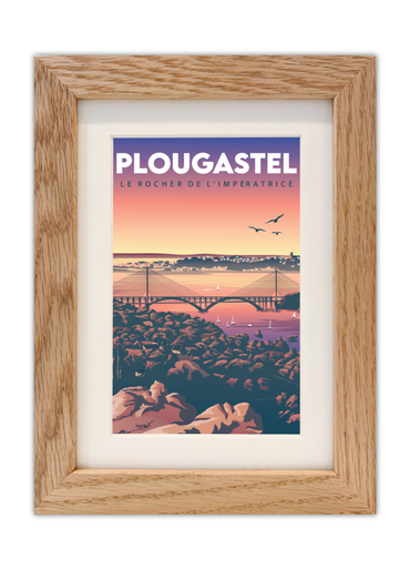 Carte Postale du rocher de l'impératrice à Plougastel avec un cadre chêne