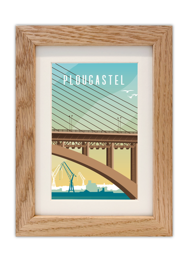 Carte Postale du Pont de Plougastel avec un cadre en chêne