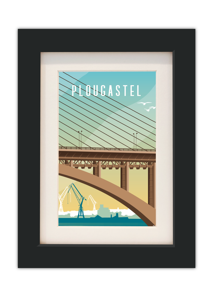 Carte Postale du Pont de Plougastel avec un cadre noir