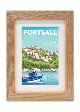 Carte postale de Portsall avec un cadre en chêne