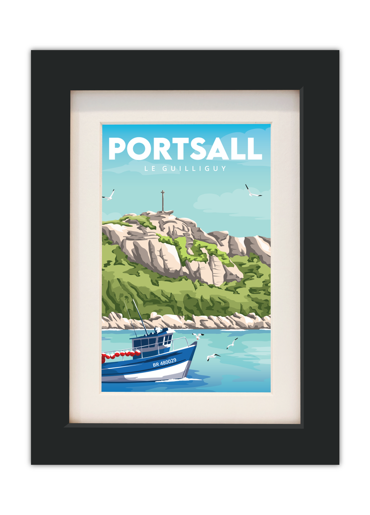 Carte postale de Portsall avec un cadre noir