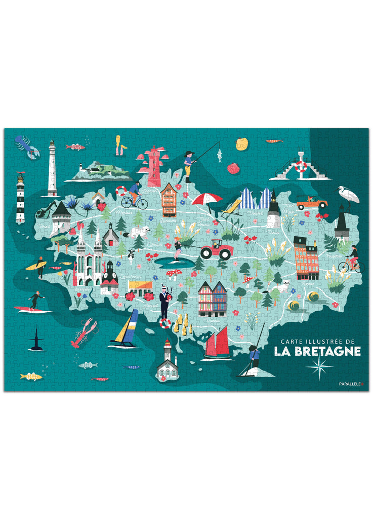 Puzzle 1000 pièces de la carte illustrée de la Bretagne