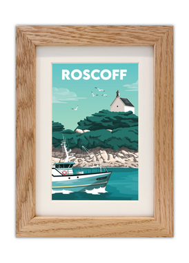 Carte postale de Roscoff avec un cadre chêne