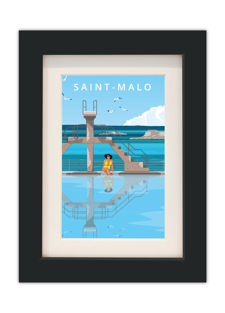 Carte postale de la piscine de Saint-Malo avec un cadre noir