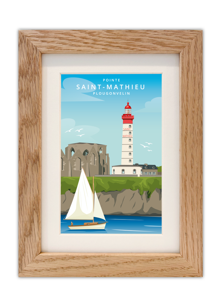 Carte postale de la pointe Saint-Mathieu à Plougonvelin avec un cadre chêne