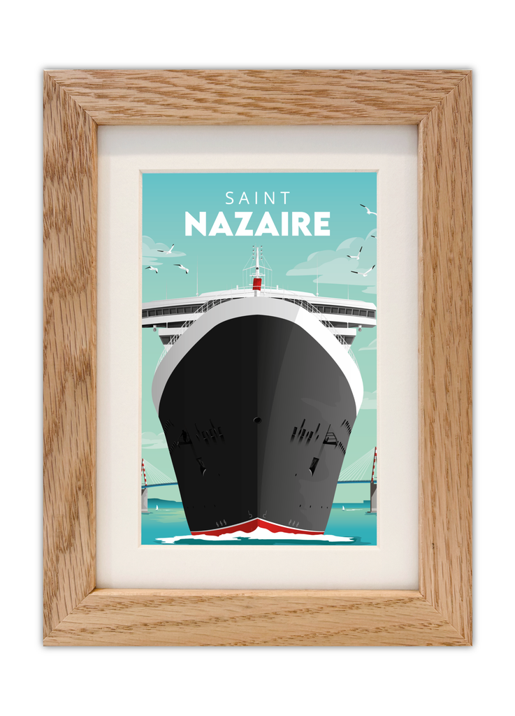 Carte postale de Saint-Nazaire avec un cadre en chêne