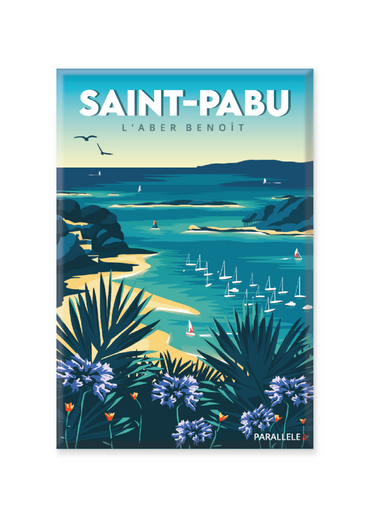 Evadez-vous sur la côte nord pour un voyage sur les rives de l'Aber Benoît à Saint-Pabu au Pays des Abers. L'illustration a été dessinée dans le Finistère et le magnet a été fabriqué en France.  Pour l'expédition de votre commande, chaque magnet est soigneusement inséré dans un sachet en plastique recyclé, lui même inséré dans un carton solide d'expédition.  Dimensions : 5.4 x 8 cm  Finition : mat soft touch