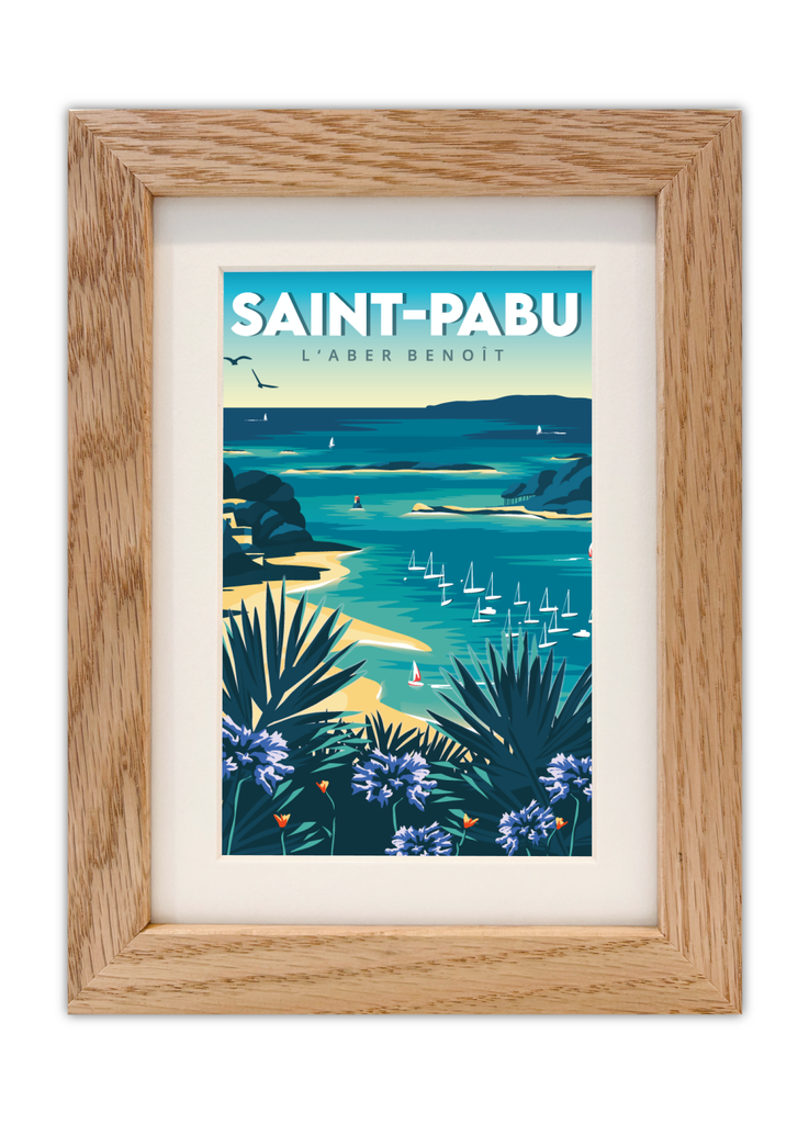 Carte postale de Saint-Pabu avec un cadre en chêne