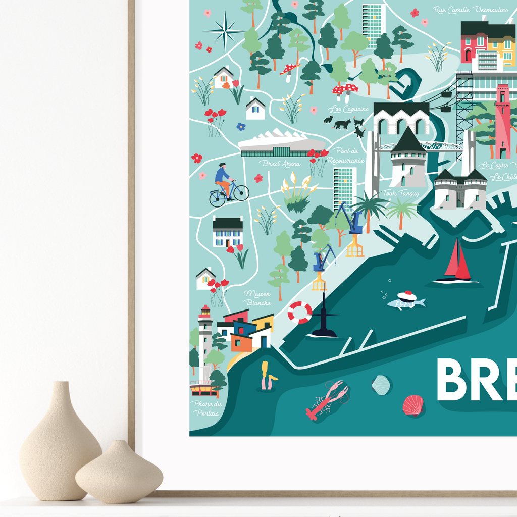 Affiche "Carte illustrée de Brest" - Parallèle 48